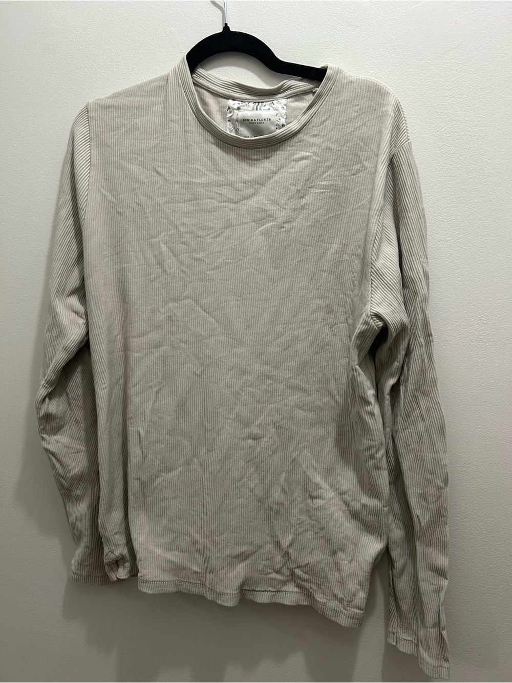 Denim & Flower Men's Long-Sleeve Ribbed Crewneck - Light Taupe